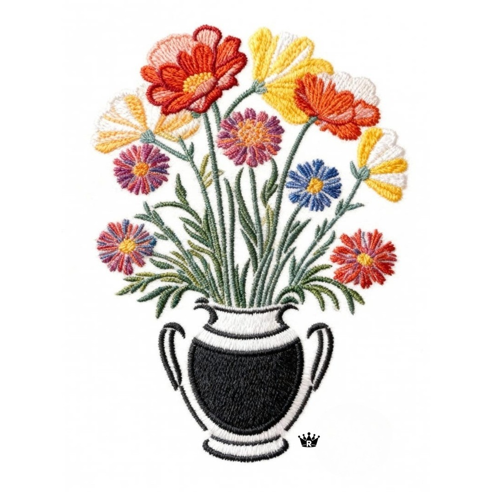 Embroidered‎ Floral Bouquet Art Print 12x16 Re-Print on Canvas Wall Art - Picture 2 of 4